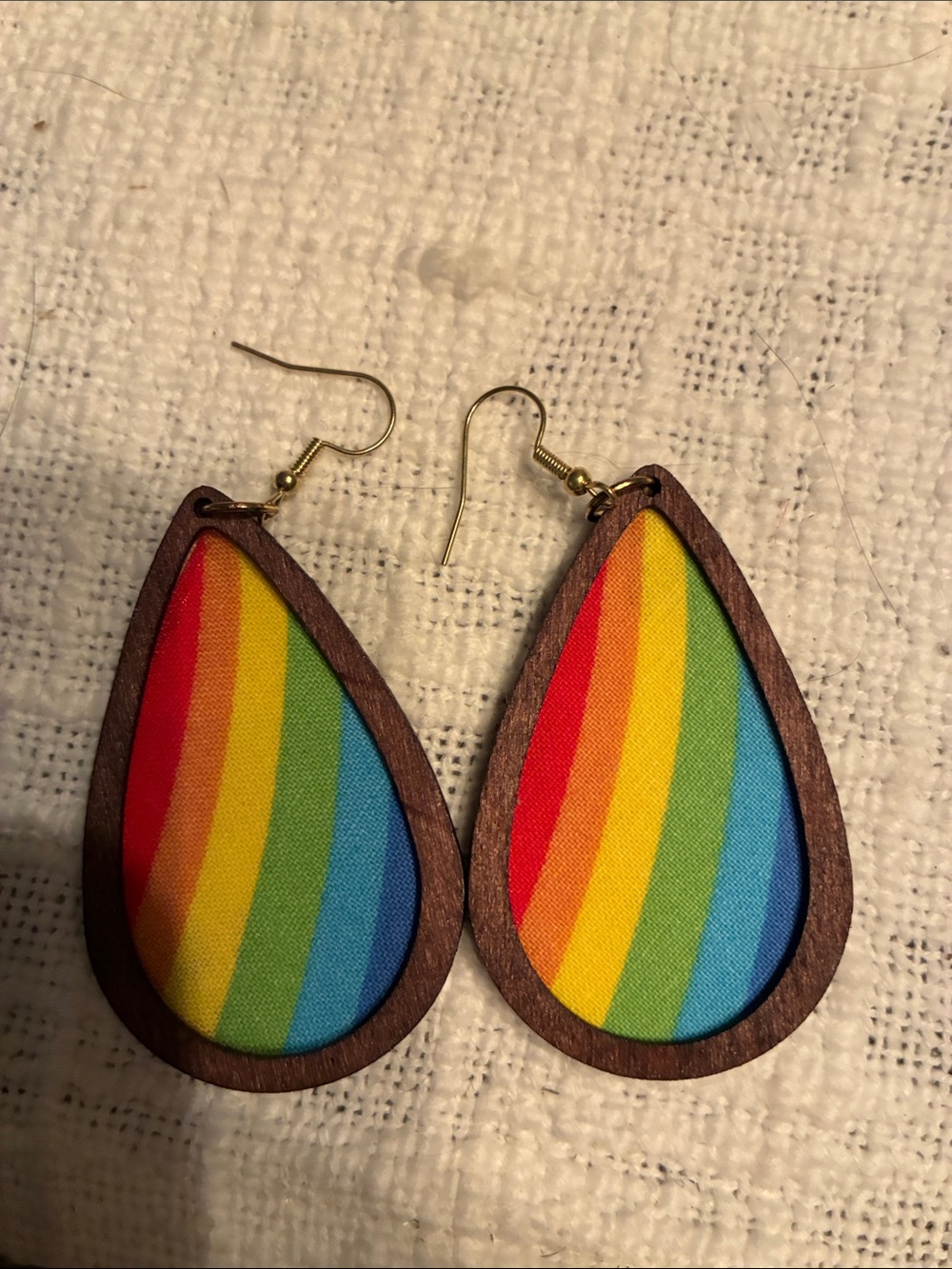 Rainbow Wood new Teardrop artisan handmade  Earrings